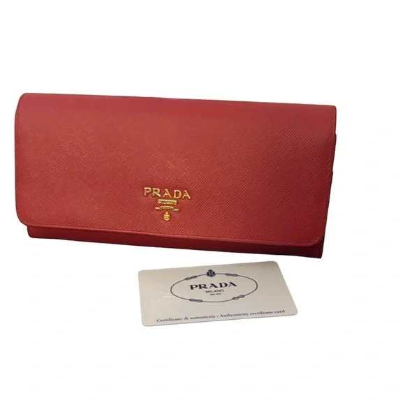 Prada Long Wallet in vibrant Peony w/ gold logo detail, has authenticity card - Picture 2 of 5